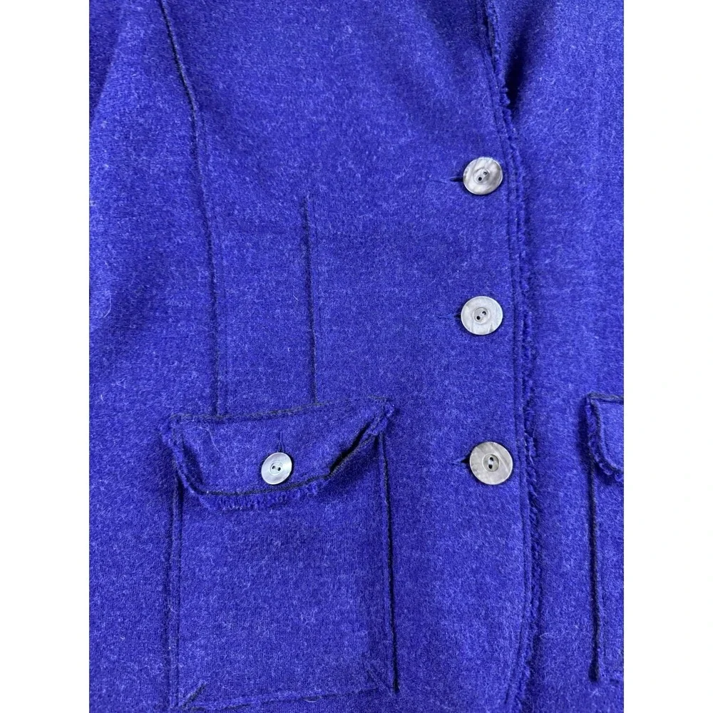 Eileen Fisher Boiled Wool Blazer Jacket Royal Blue Button Lightweight Size Large